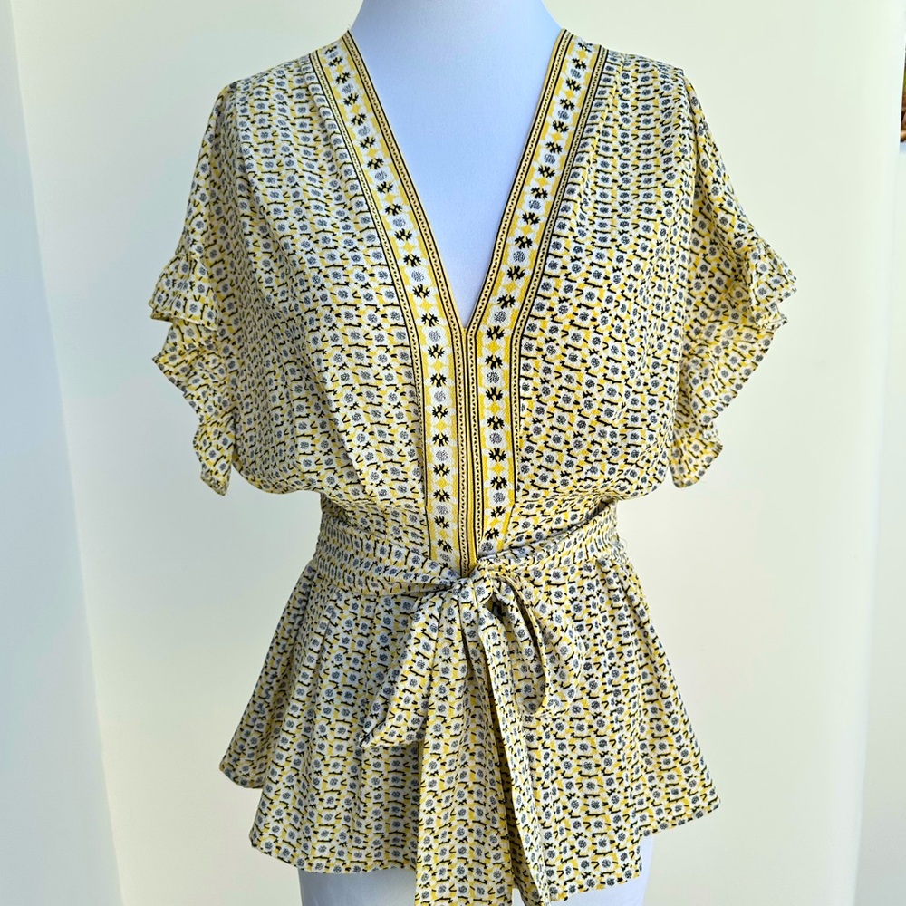 Max Studio Yellow Floral Women's Top